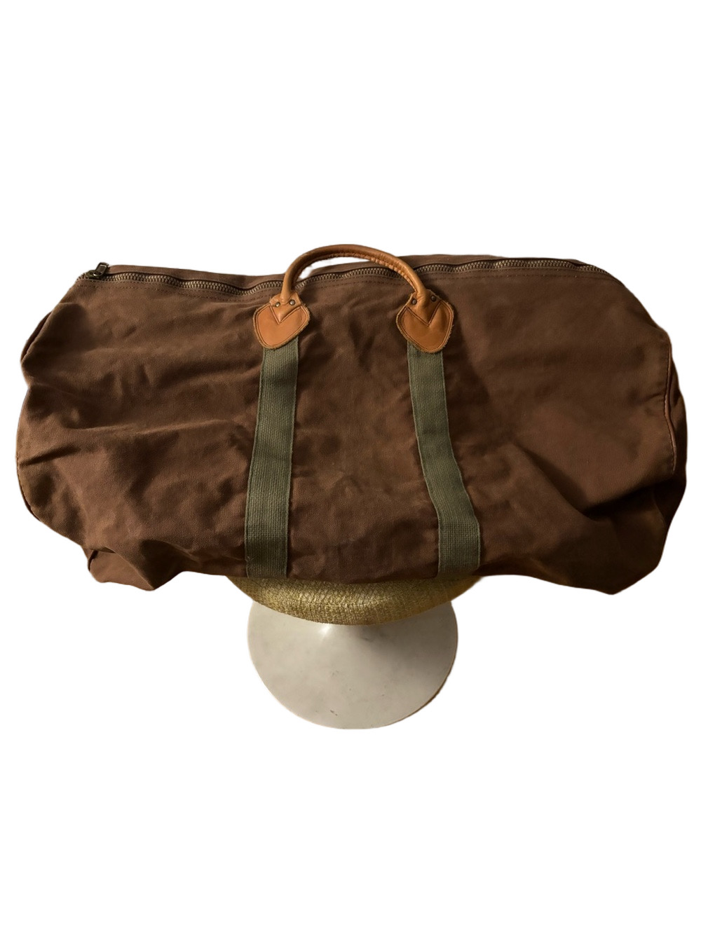 Vintage 1970s  L.L. Bean Canvas Duffle Bag Leather Bottom Sawtooth Tag Talon Zip